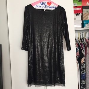 Michael Stars Sequined Sleeved Black Dress